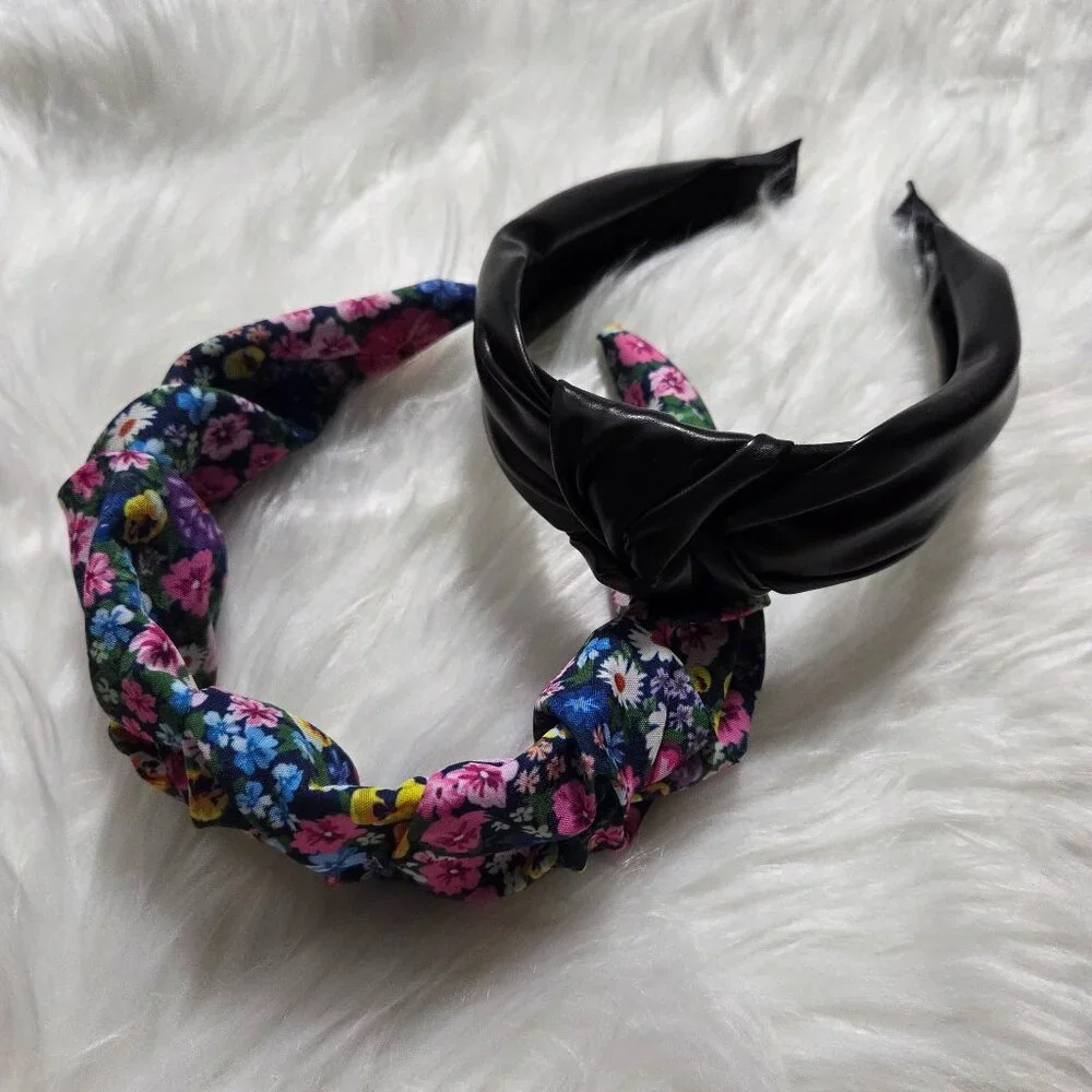 Floral & Faux Leather Headband Set